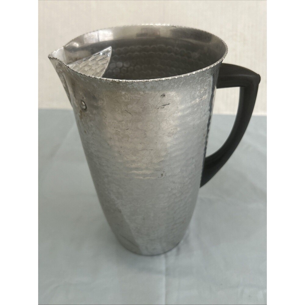 Vintage  MMM Aluminum Pitcher Hammered Aluminum Spain 9.25" Tall